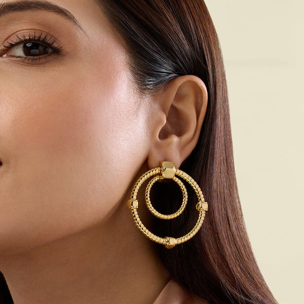 isharya Gold Ribbed Bolted Double Hoop Earrings