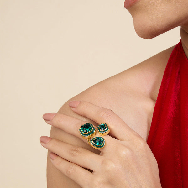 isharya Green Crystal Galaxy Ring Rings Free Size