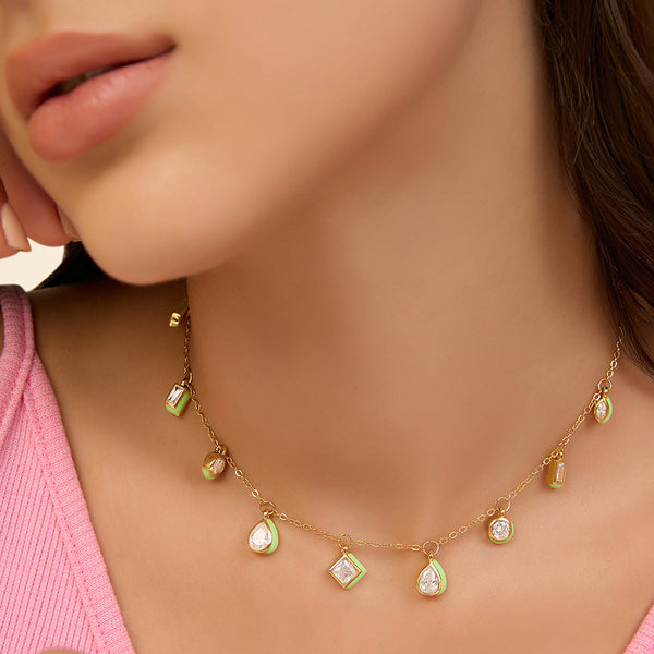 isharya Green Fixed Charm Necklace Necklaces