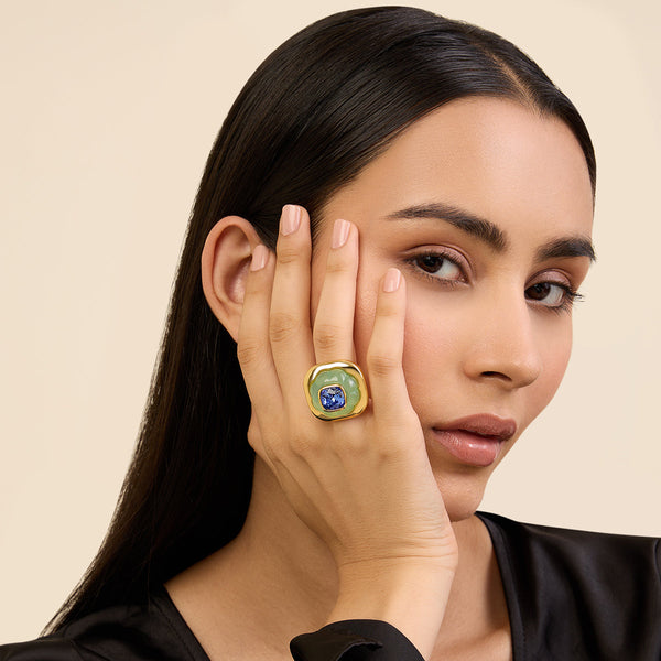 Isharya Green & Sapphire Ring Rings 5