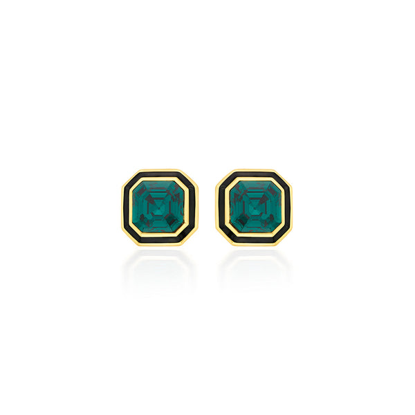 Isharya Jungle Green Octa Crystal Studs Earrings