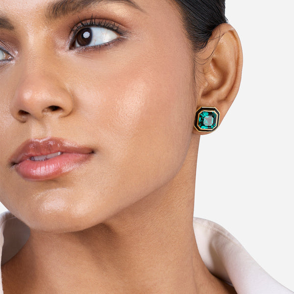 isharya Jungle Green Octa Crystal Studs Earrings