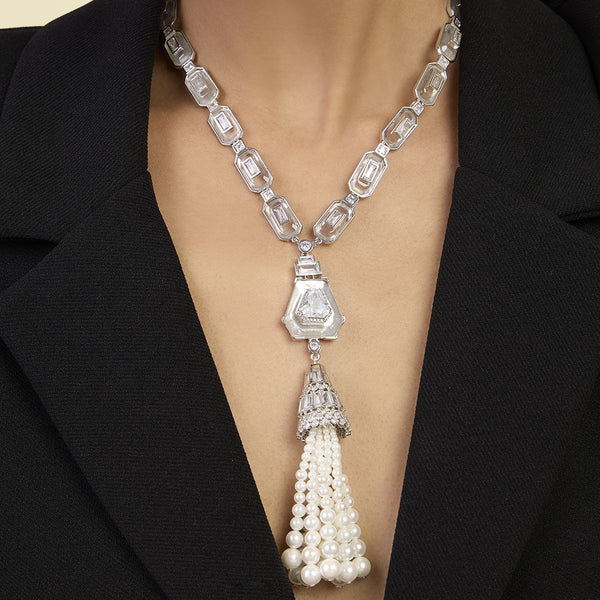 Isharya Long Pearl Tassel Necklace Necklaces White