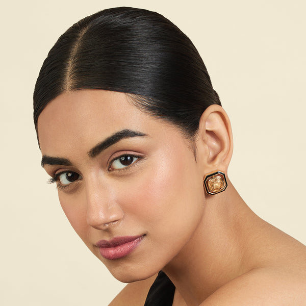 Isharya Mocha Mousse Square Studs Earrings
