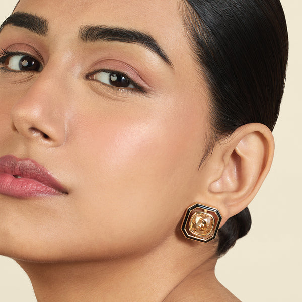 isharya Mocha Mousse Square Studs Earrings