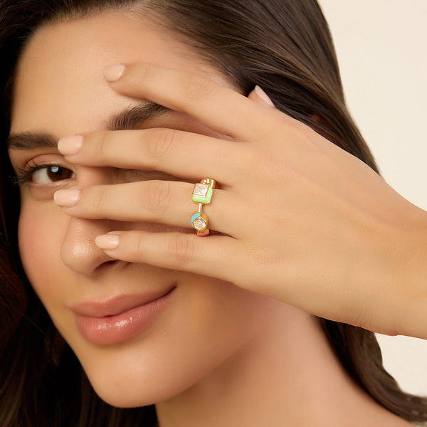Isharya Multicolour Enamel Ring Rings