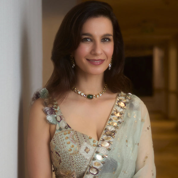 isharya Nazm Mirror & CZ Choker Choker Green