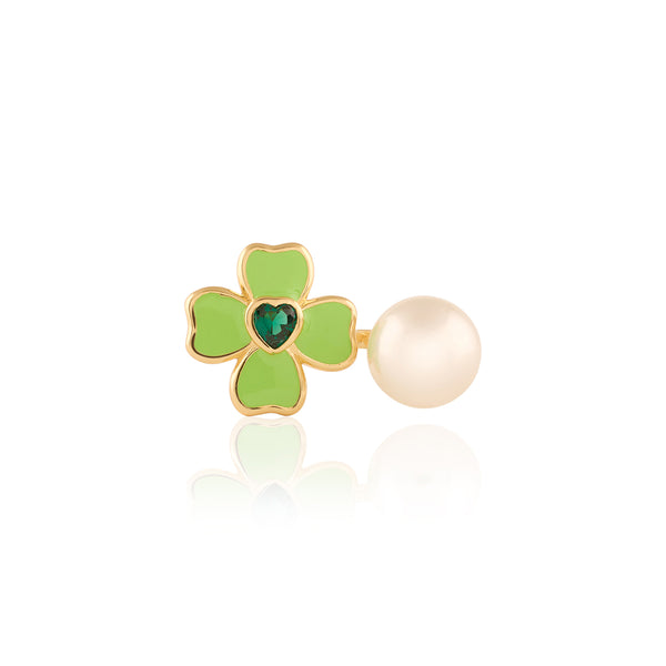 Isharya Neon Clover Pearl Ring Rings Free Size