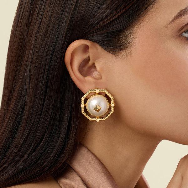 isharya Nut and bolt pearl statement stud Earrings