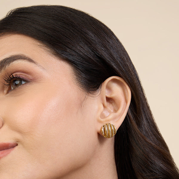 Isharya Orange Bling Button Studs Earrings