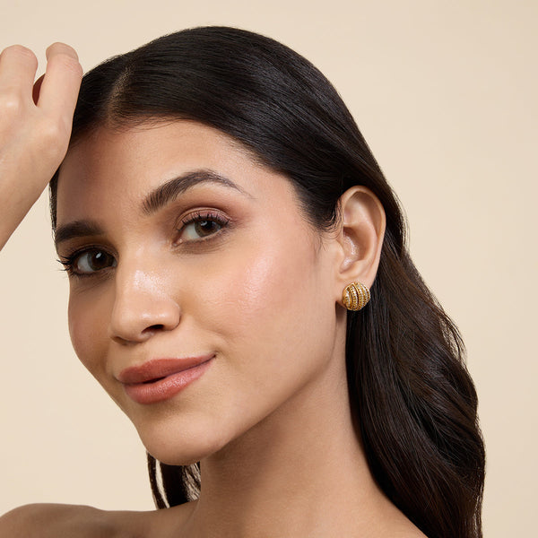 Isharya Orange Bling Button Studs Earrings