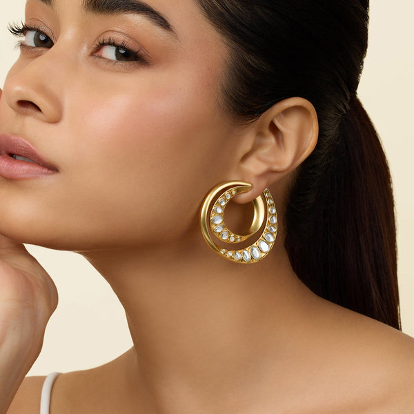 Isharya Orange Peel Double Hoops Earrings White