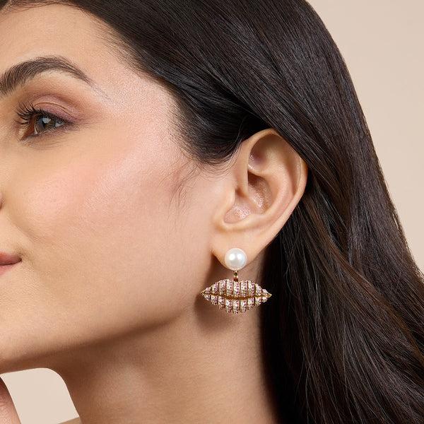 isharya Pearl Lip Danglers Earrings