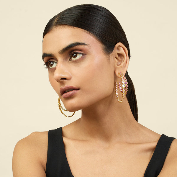 Isharya Pink Double Statement Hoops Earrings