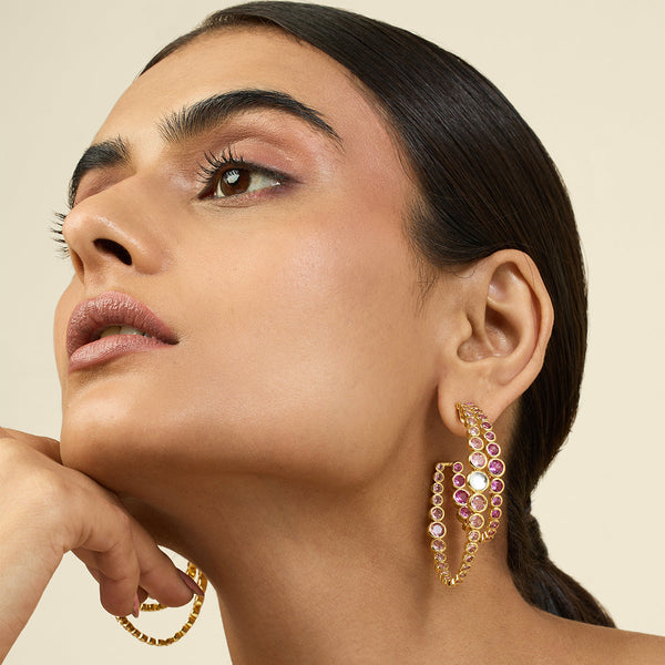 isharya Pink Double Statement Hoops Earrings