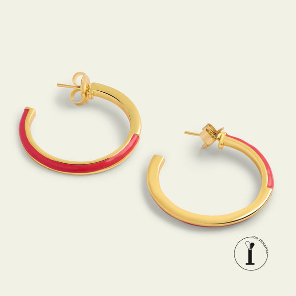 isharya Pink Enamel Hoops Earrings Pink