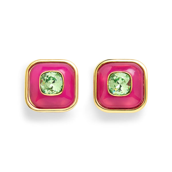 isharya Pink & Green Classic Studs Earrings Pink