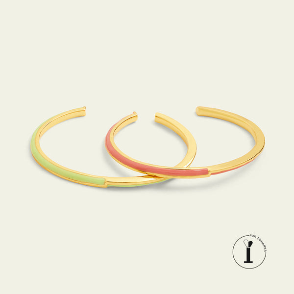 isharya Pink & Green Stackable Cuffs Bracelets Multi