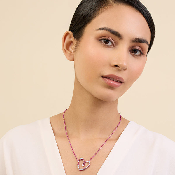 Isharya Pink Heart Pendant Necklaces Pink