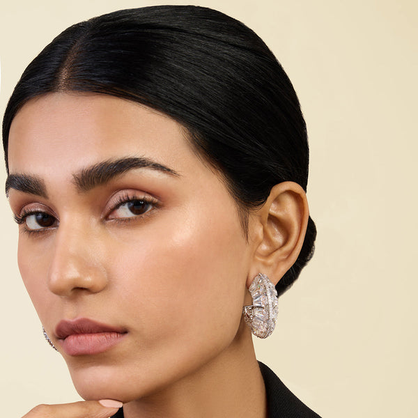 Isharya Radiant Huggie Earrings Earrings White