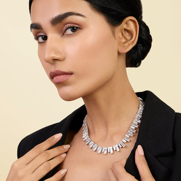 Isharya Riviere Baguette Necklace Necklaces White