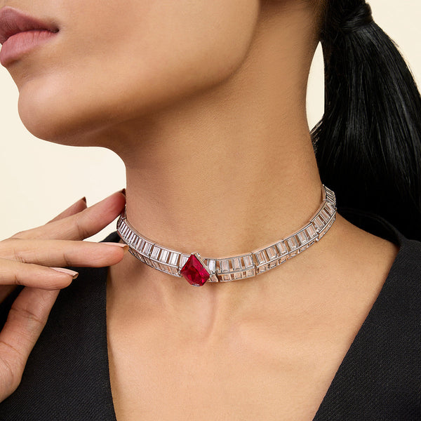 isharya Ruby Corumdum Slim Choker Necklaces