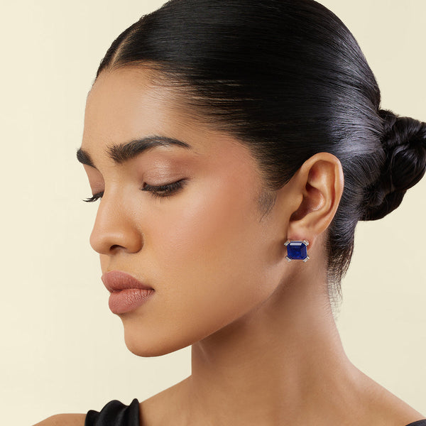 Isharya Sapphire Majesty Square Studs Earrings