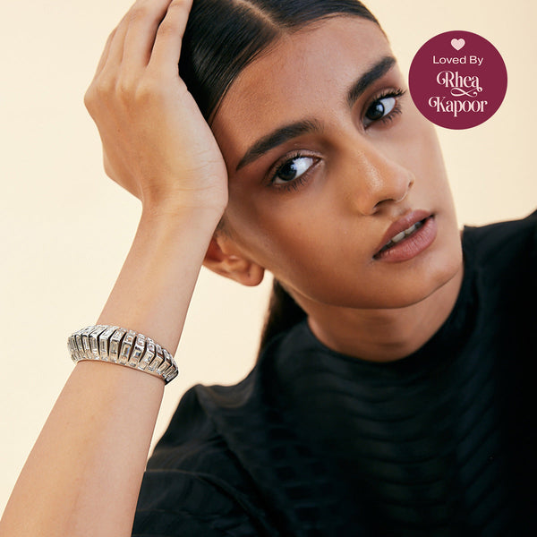 Isharya Silver Disco Mirror Rib Wristwear Cuff M