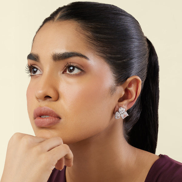Isharya Silver Luxe Geometric Studs Earrings