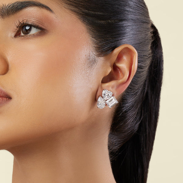 isharya Silver Luxe Geometric Studs Earrings