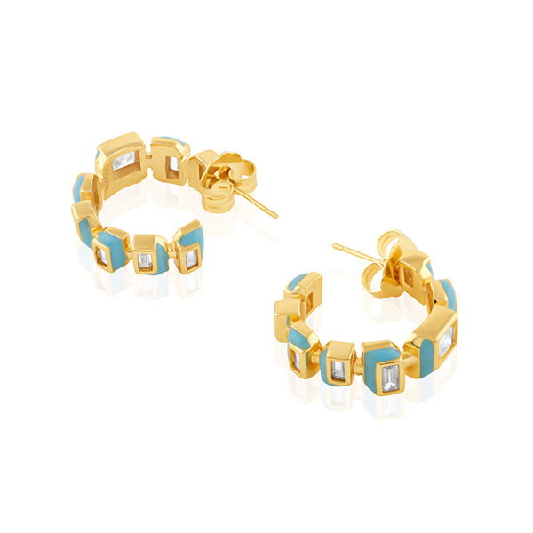 isharya Turqoise Squares Hoops Earrings