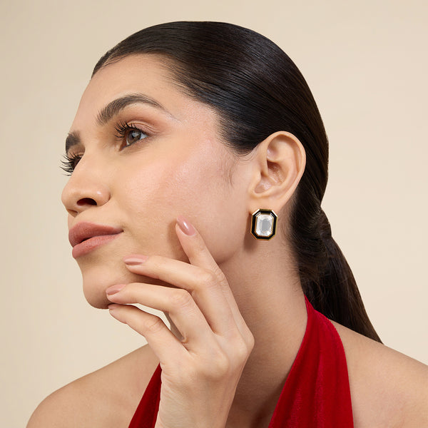 Isharya White Metaverse Button Studs Earrings