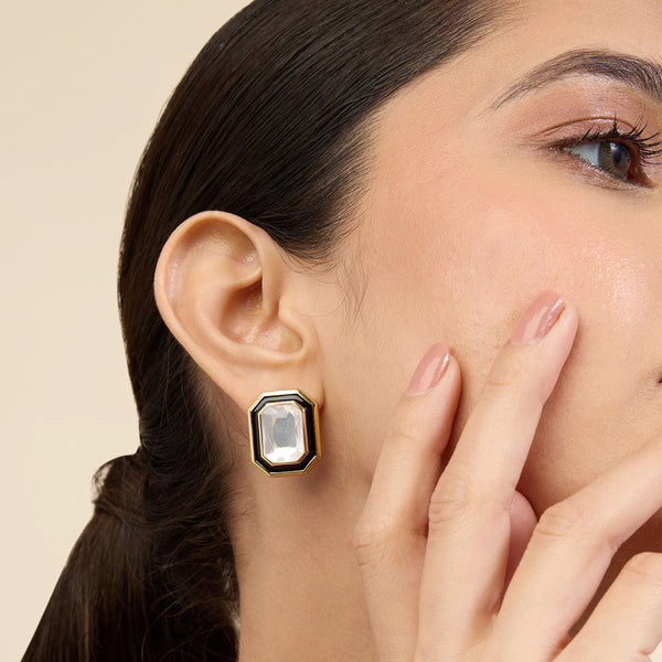 isharya White Metaverse Button Studs Earrings