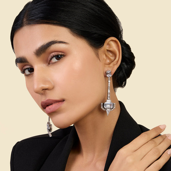 Isharya Luxe Enamel CZ Dangler Earrings Earrings White