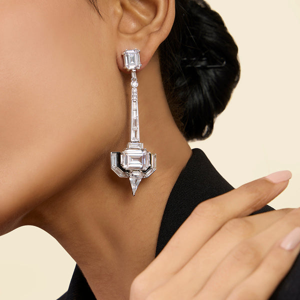 Isharya Luxe Enamel CZ Dangler Earrings Earrings White