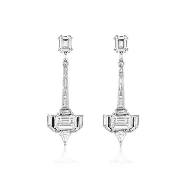 isharya Luxe Enamel CZ Dangler Earrings Earrings White