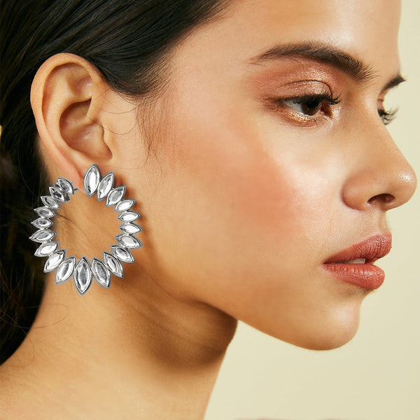 isharya Marquise Mirror Orange Peel Earrings in Silver Earrings