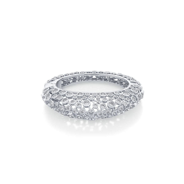 Isharya Modern Maharani Silver Oval Hinge Bangle Bracelets