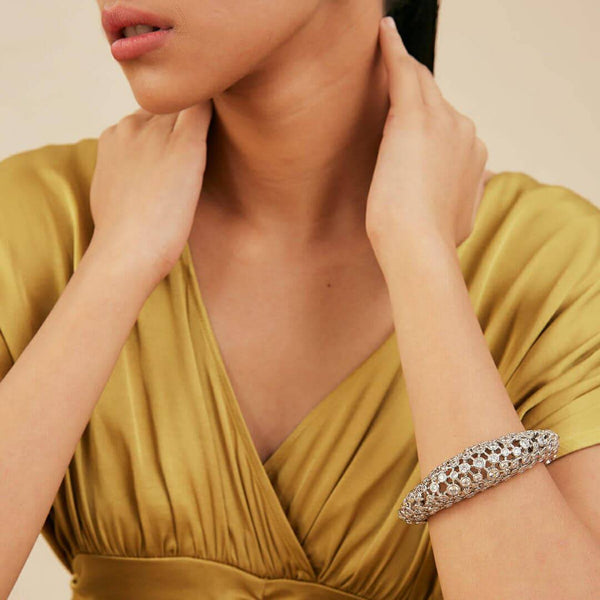 isharya Modern Maharani Silver Oval Hinge Bangle Bracelets