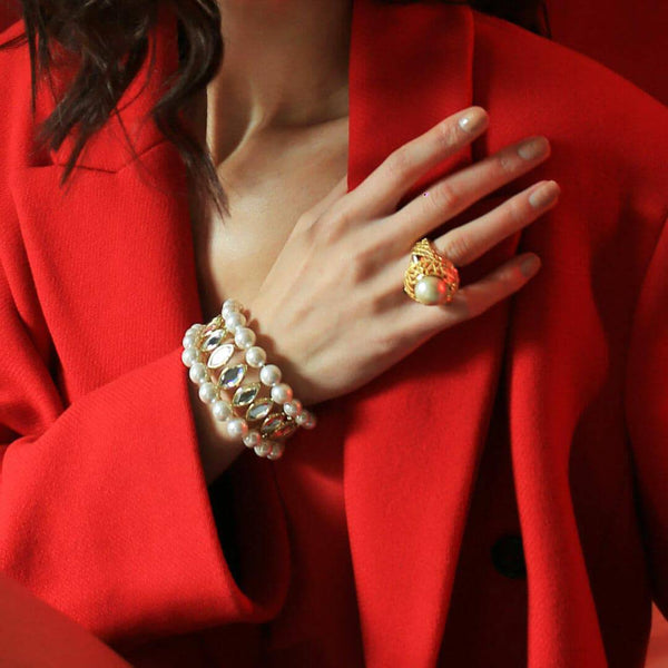 Isharya Navette Collection Pearl & Mirror Tapered Medium Size Cuff Cuff