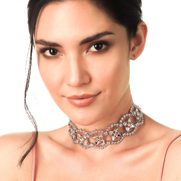 isharya Nazm Elegant Mirror & CZ Choker In SIlver Choker