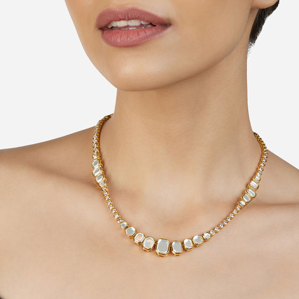 Isharya Nazm Mirror & CZ Short Necklace Necklaces Gold