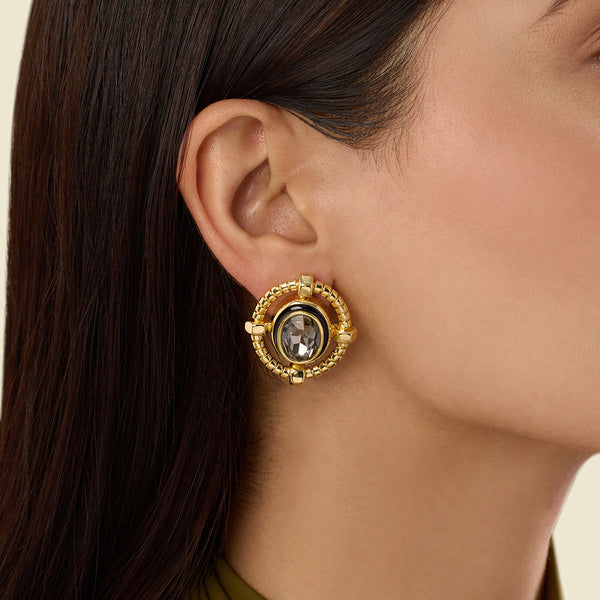 isharya Nut and bolt Oval Shape Black Diamond Crystal stud earring Earrings