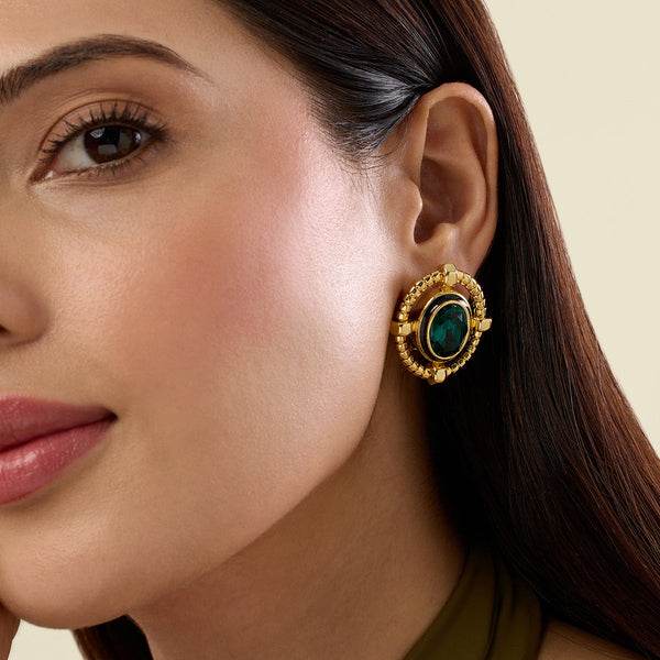 isharya Nut and bolt Oval Shape Emerald Crystal stud earring Earrings