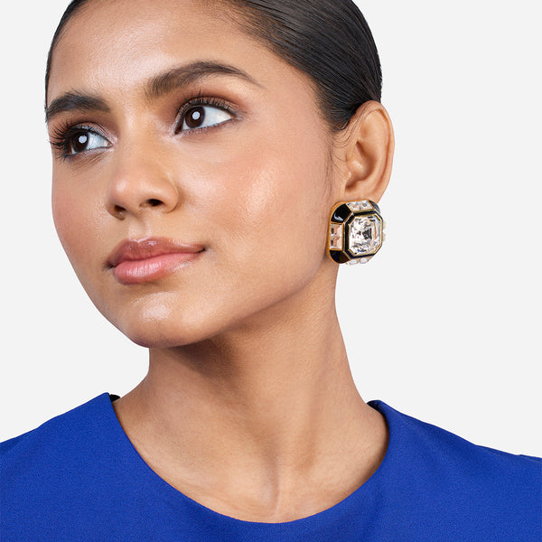 Isharya Optical Oversized Crystal Studs Earrings Black