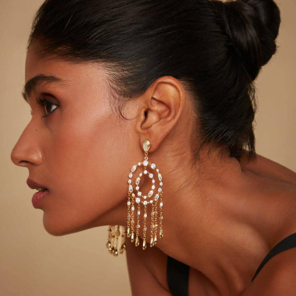 isharya Paradise Dew Oval Chandelier Statement Earrings Earrings