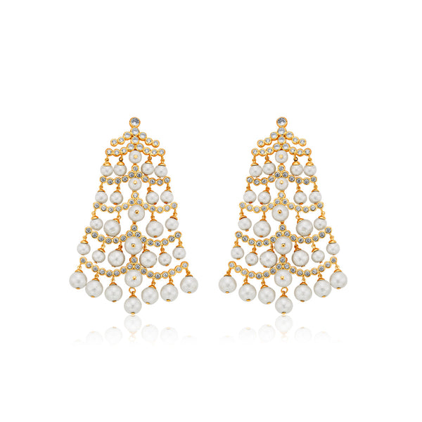 isharya Pearl Crystal Waterfall Earrings Earrings Gold