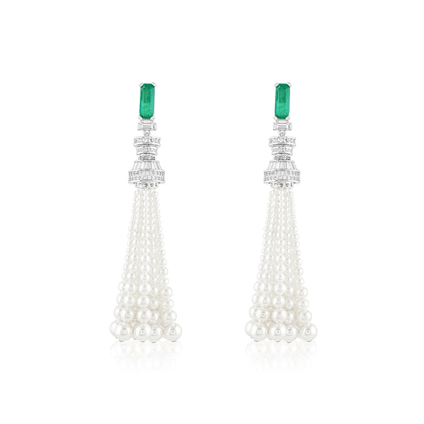 Isharya Pearls & Emeralds Tassel Earrings Earrings Green