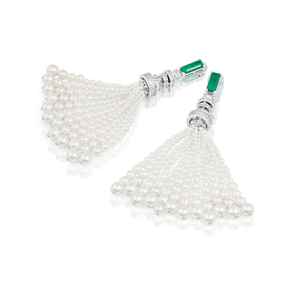 Isharya Pearls & Emeralds Tassel Earrings Earrings Green