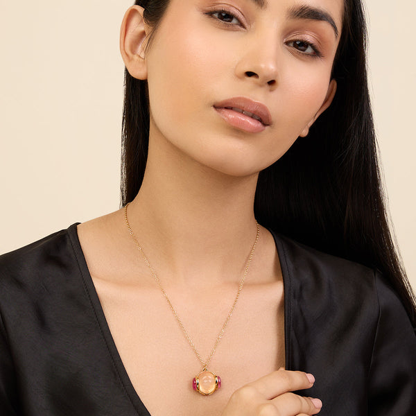 Isharya Pink Tourmaline Pendant Necklace Necklaces Pink